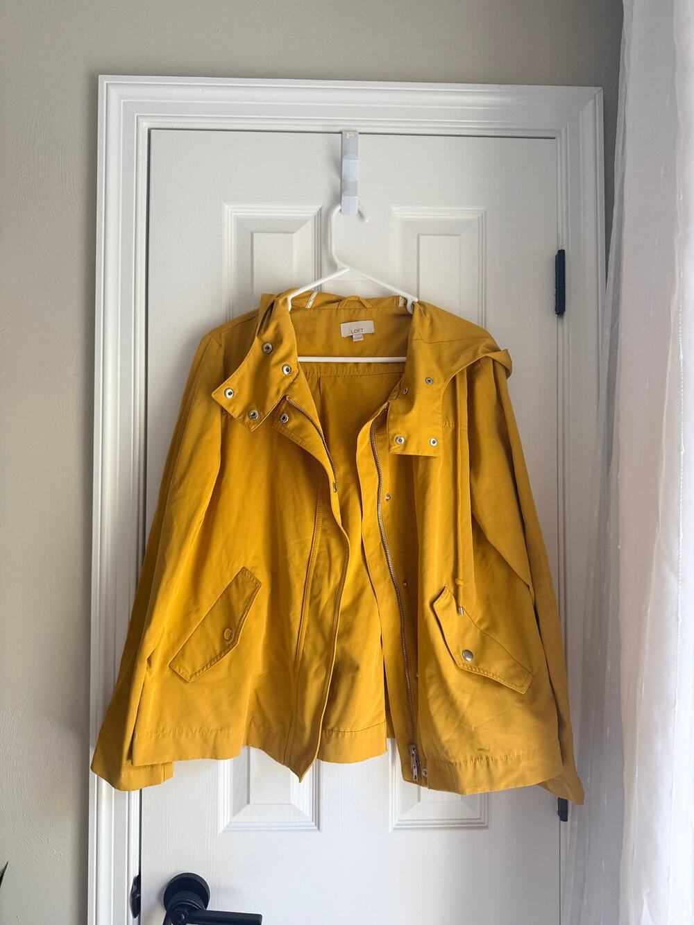 LOFT Mustard Yellow Hooded Utility Rain Jacket Women’s Size Large